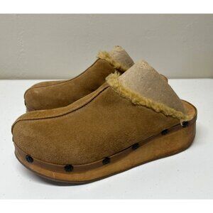 MIA Wooden Platform Clogs Mules Studded Suede Chunky Y2K Faux Fur Womens 9 M